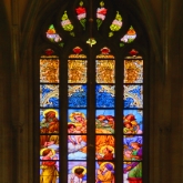 Kutna Hora, Czech Republic - St Barbara's Church has many highly colourful and detailed stained glass windows