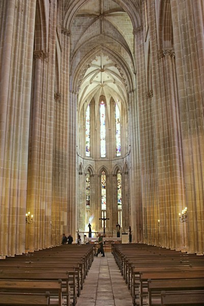 The interior of the Batalha Monastery is reminiscent of the 11th century Canterbury Cathedral in England